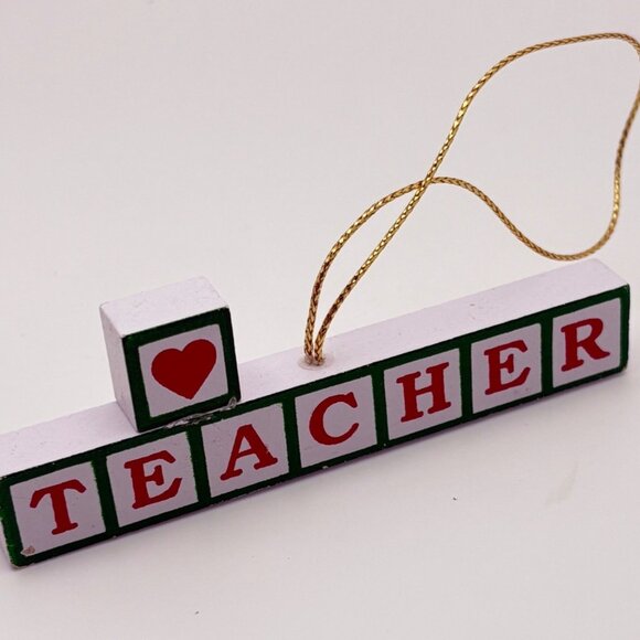 Vintage Wooden Love My Teacher Christmas Ornament Gift Letter Blocks - Picture 2 of 6